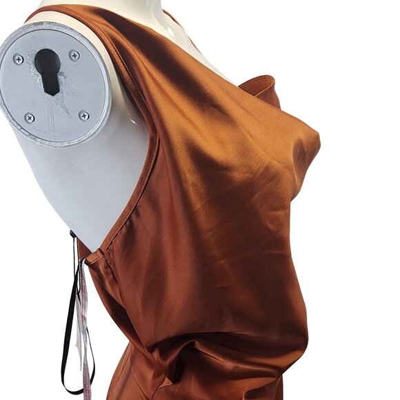 Missguided Rust Asymmetrical Strap Drape Satin Midi Dress Size 2 NWT - Picture 10 of 16